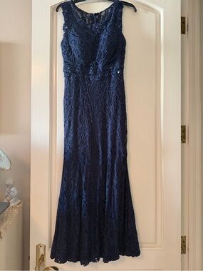 Navy Lace Maxi Dress with Scalloped Bodice
